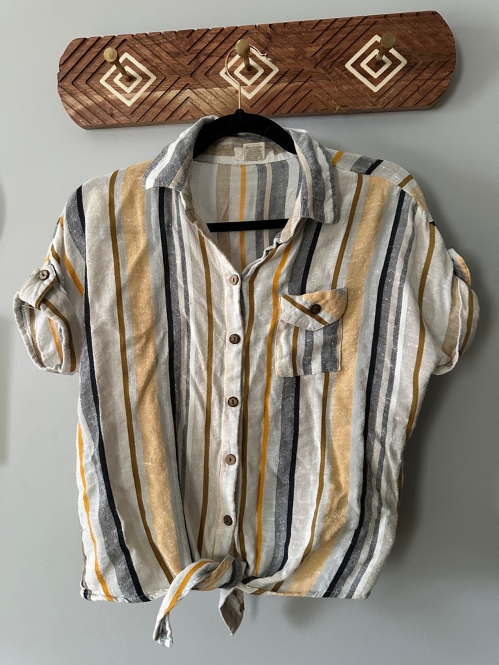 Love Notes Striped Button-Down Shirt in Mustard, Gray & White